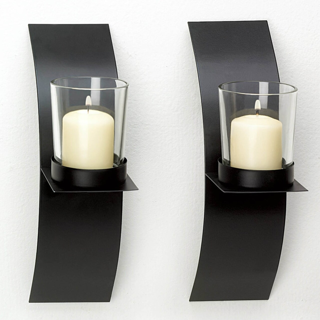 Accent Plus Home Decorative Modern Matte Black Wall Candle Holder Pair